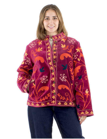 Chaqueta algodon terciopelo corto bordadasuzani acolchado poliester