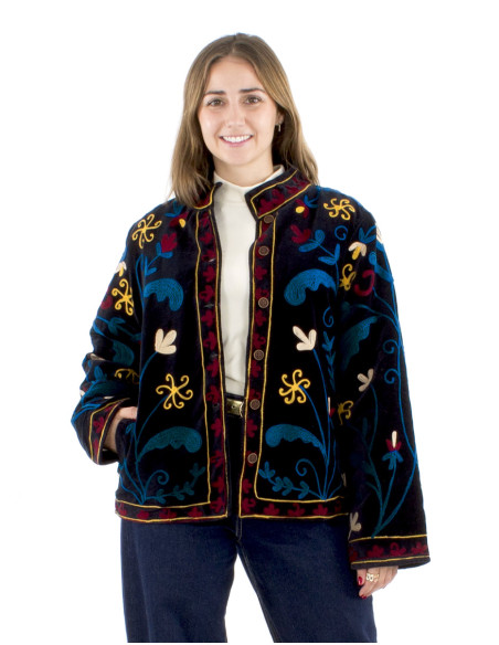 Chaqueta algodon terciopelo corto bordadasuzani acolchado poliester
