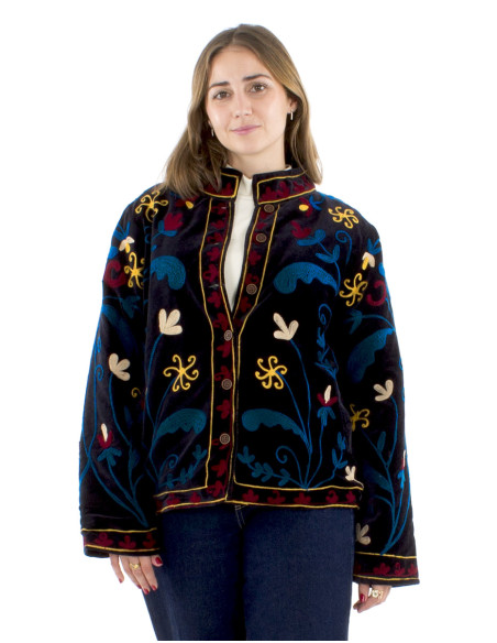 Chaqueta algodon terciopelo corto bordadasuzani acolchado poliester