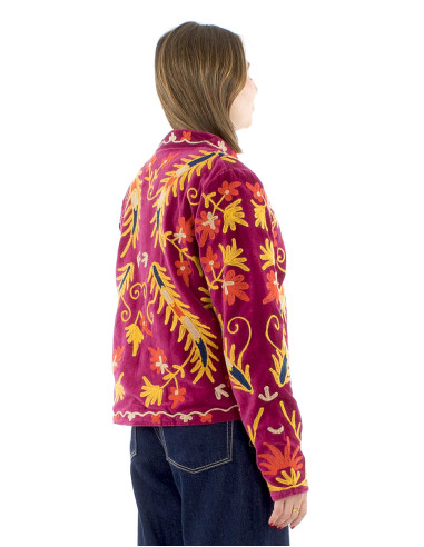 Chaqueta algodon terciopelo corto bordado suzani
