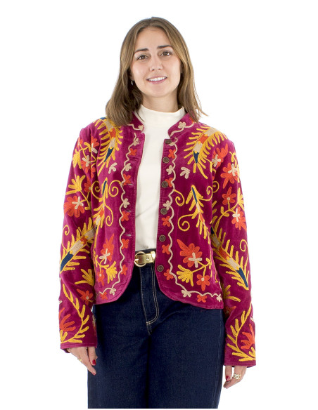 Chaqueta algodon terciopelo corto bordado suzani