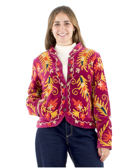 Chaqueta algodon terciopelo corto bordado suzani