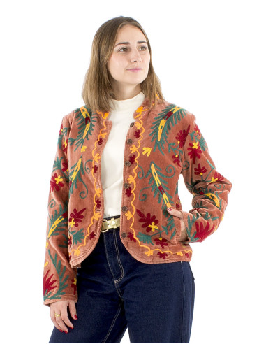 Chaqueta algodon terciopelo corto bordado suzani