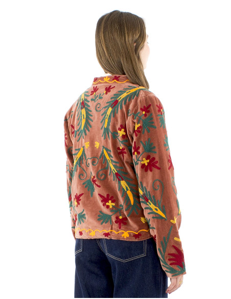 Chaqueta algodon terciopelo corto bordado suzani