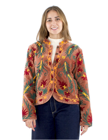 Chaqueta algodon terciopelo corto bordado suzani