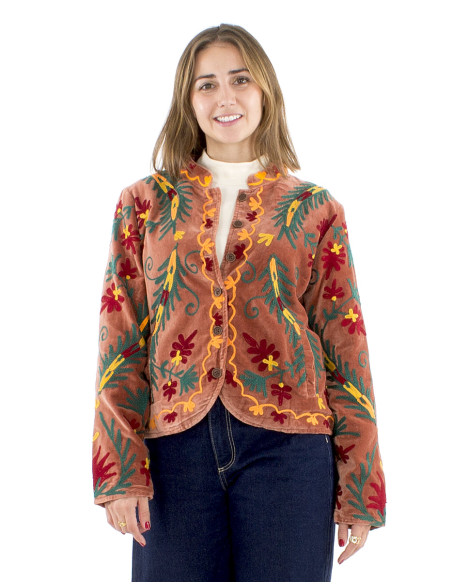 Chaqueta algodon terciopelo corto bordado suzani