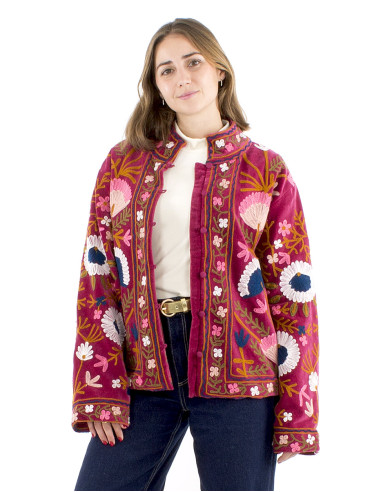 Chaqueta algodon terciopelo corto bordado...