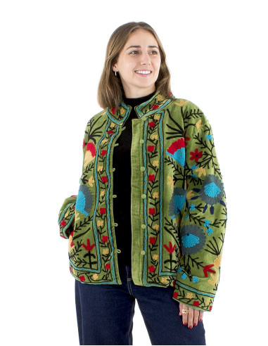 Chaqueta algodon terciopelo corto bordado...