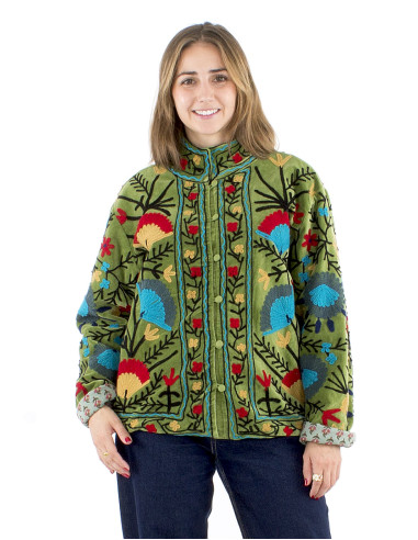Chaqueta algodon terciopelo corto bordado...
