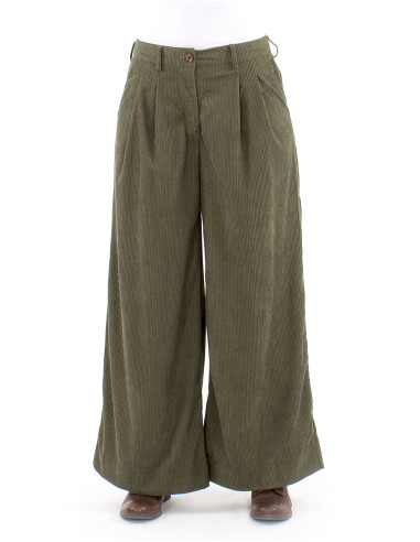 Pantalón terciopelo poliéster pliegue cintura...
