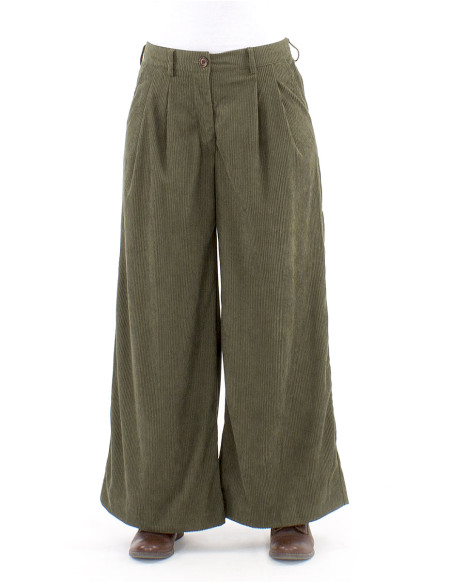 Pantalón terciopelo poliéster pliegue cintura bajo ancho