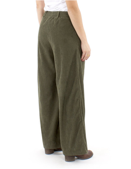 Pantalón terciopelo poliéster pliegue cintura bajo ancho