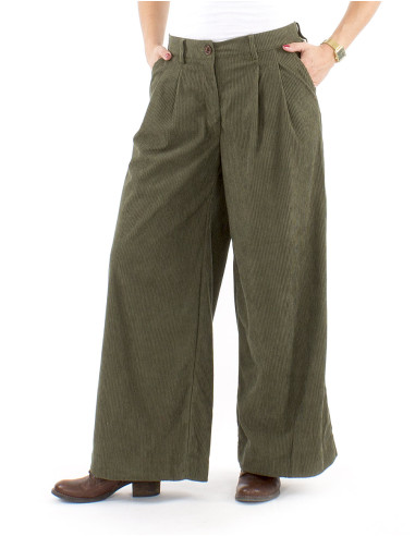 Pantalón terciopelo poliéster pliegue cintura...