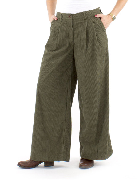 Pantalón terciopelo poliéster pliegue cintura bajo ancho